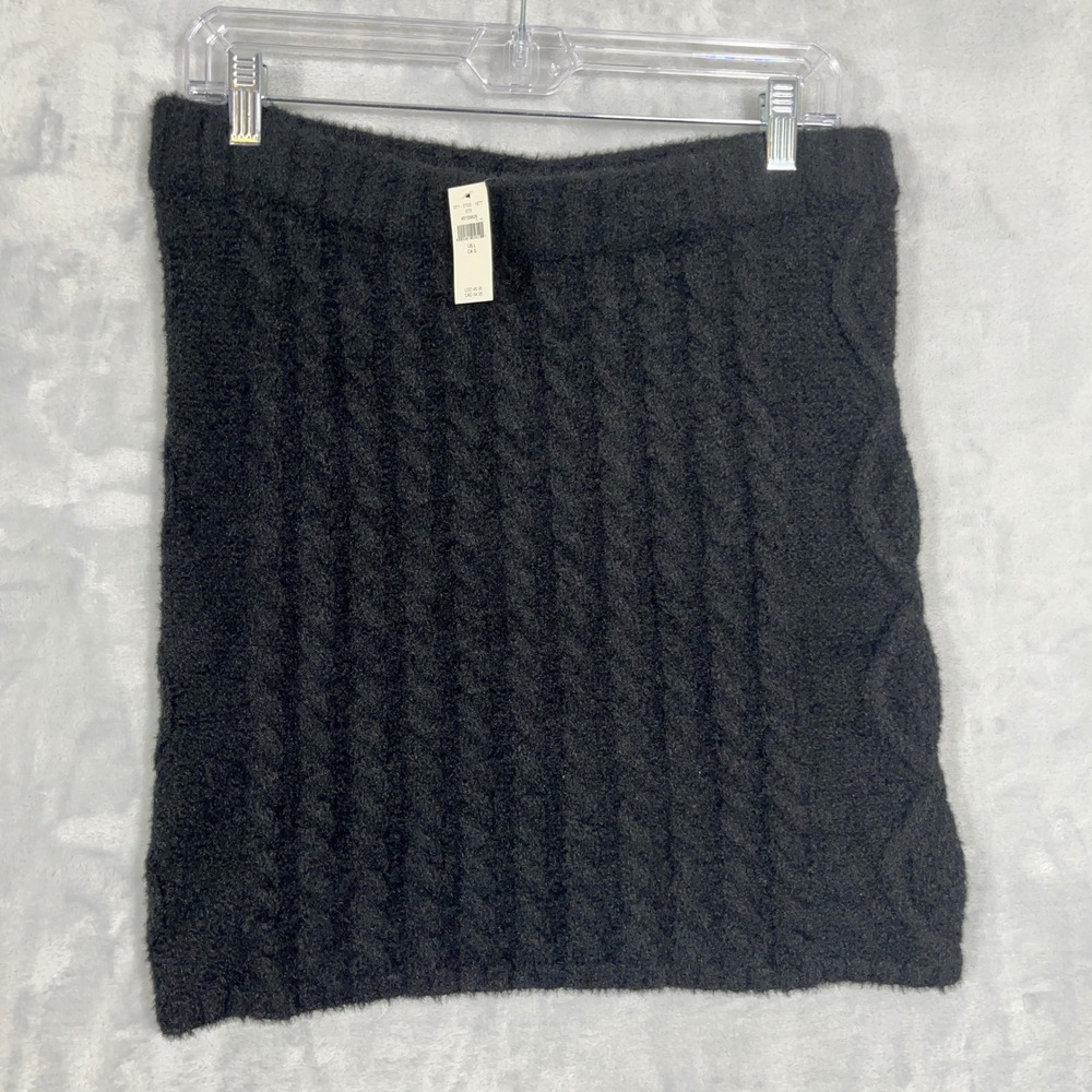 Aerie Black Cable Knit Mini Skirt Fuzzy Cozy Soft Coquette Goth Dark Academia
